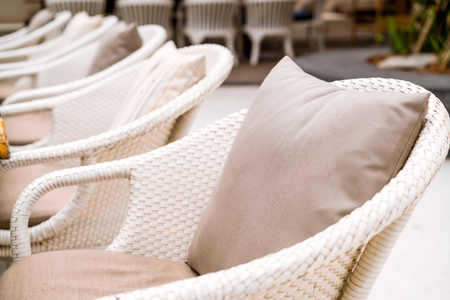 Comfortable pillow on sofa decoration outdoor patioの写真素材