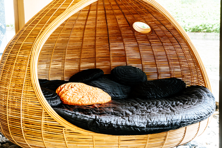 pillow on patio chair in hotel resort for relax