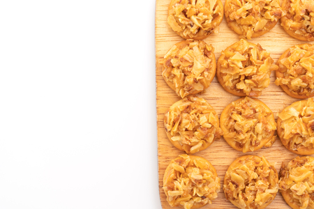 dried durian cracker isolated on white backgroundの写真素材