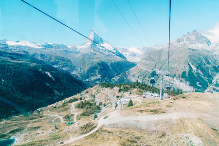 Matterhorn peak in Zermatt, Switzerland view from cable carの写真素材