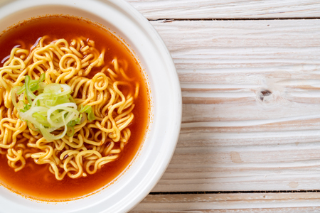 korean spicy instant noodles with kimchi - korean food styleの写真素材
