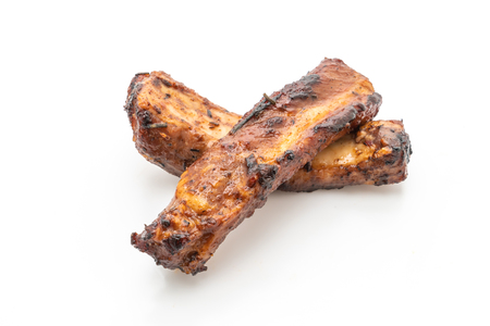 grilled barbecue ribs pork isolated on white backgroundの写真素材