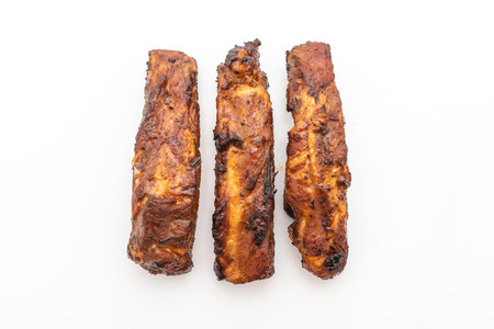 grilled barbecue ribs pork isolated on white backgroundの写真素材