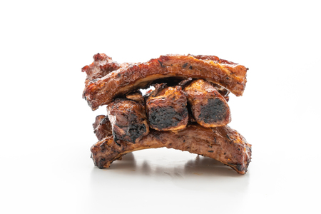 grilled barbecue ribs pork isolated on white backgroundの写真素材
