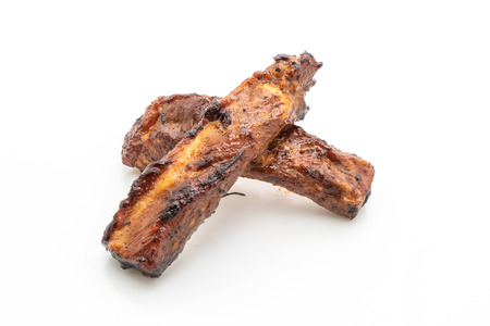 grilled barbecue ribs pork isolated on white backgroundの写真素材