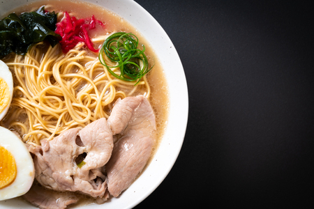 tonkotsu ramen noodles with pork and egg - japanese styleの写真素材