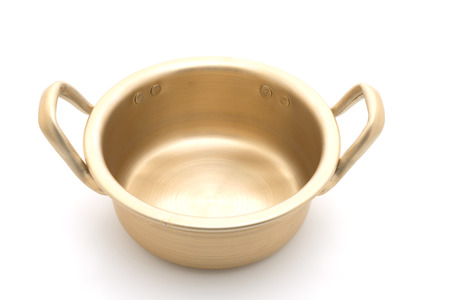 empty golden pot in Korean style isoalated on white backgroundの写真素材