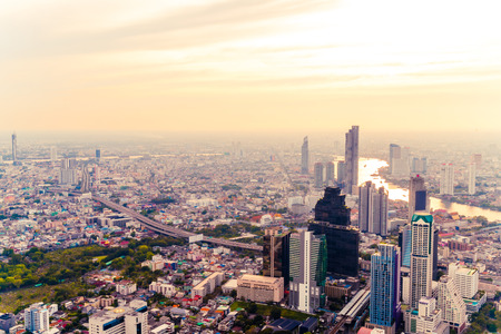 Bangkok cityscape with beautiful exterior of building and architecturein in Thailand with sunset skyのeditorial素材