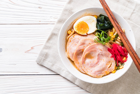 spicy miso udon ramen noodle with pork - japanese food styleの写真素材