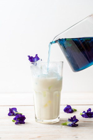 butterfly pea juice with milk - Healthy Drinkの写真素材