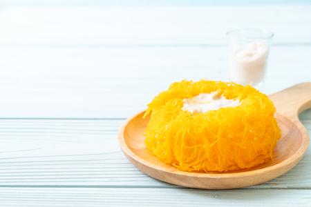Sweet Egg-Serpentine Cake or Gold Egg Yolk Thread Cakes - Thai dessertの写真素材