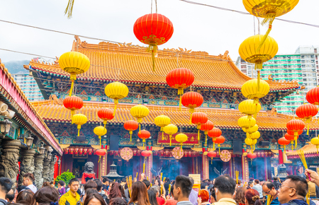 Kowloon, Hong Kong - FEB 22, 2019 : Wong Tai Sin Temple, famous temple in Hong Kong, Landmark.のeditorial素材