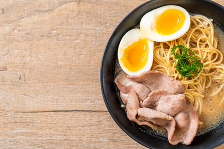 tonkotsu ramen noodles with pork and egg - japanese styleの写真素材