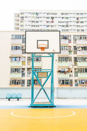 basketball backboard with beautiful and colourful architecture building in Hong Kongのeditorial素材