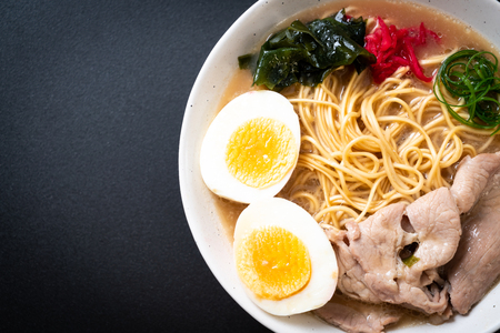 tonkotsu ramen noodles with pork and egg - japanese styleの写真素材