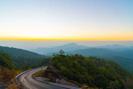 beautiful layer mountain with twilight sunrise sky in Chiang Mai, Thailand