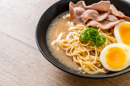 tonkotsu ramen noodles with pork and egg - japanese styleの写真素材