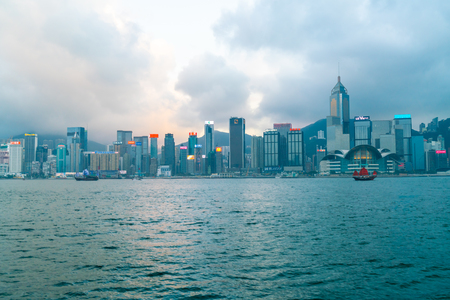 HONG KONG - Feb 20 2019 : Scene of the Victoria Harbour in Hong Kong. Victoria Harbour is the famous attraction place for tourist to visitのeditorial素材