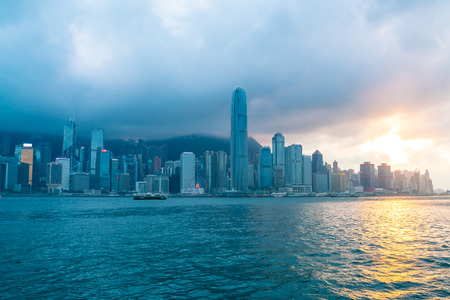 HONG KONG - Feb 20 2019 : Scene of the Victoria Harbour in Hong Kong. Victoria Harbour is the famous attraction place for tourist to visitのeditorial素材