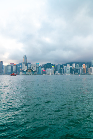 HONG KONG - Feb 20 2019 : Scene of the Victoria Harbour in Hong Kong. Victoria Harbour is the famous attraction place for tourist to visitのeditorial素材