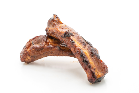 grilled barbecue ribs pork isolated on white backgroundの写真素材
