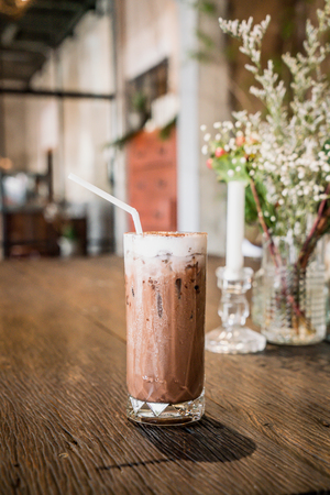 iced chocolate glass in cafe restaurantの写真素材