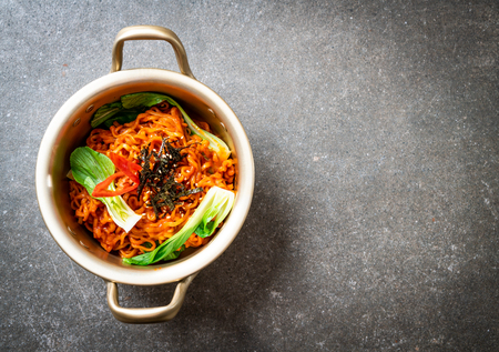 korean instant noodles with vegetable and kimchi - Korean food styleの写真素材