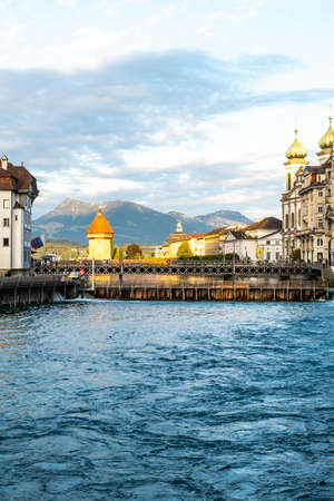 Historic city center of Lucerne (Luzern) with famous Chapel Bridge in Switzerland.