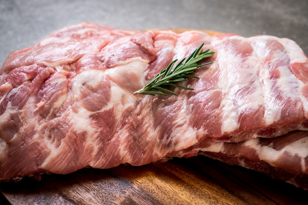 Fresh raw pork ribs with ingredientsの写真素材