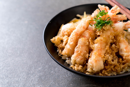 fried shrimps tempura on topped rice bowl - Japanese food styleの写真素材