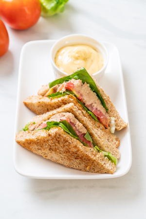 Homemade Tuna Sandwich with Tomatoes and Lettuceの写真素材