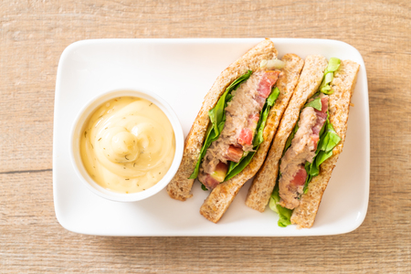 Homemade Tuna Sandwich with Tomatoes and Lettuceの写真素材