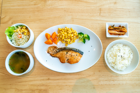 grilled salmon steak with salt - Japanese food styleの写真素材