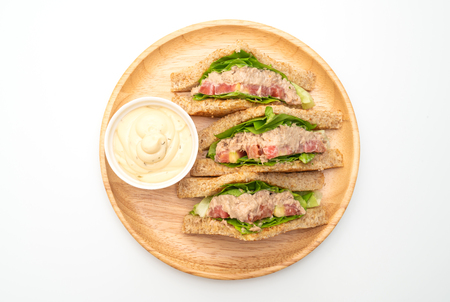 Homemade Tuna Sandwich isolated on white backgroundの写真素材