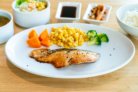 grilled salmon steak with salt - Japanese food styleの写真素材