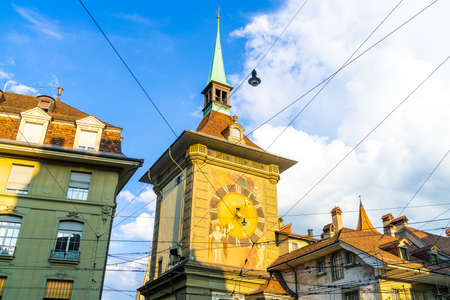 Astronomical clock on the medieval Zytglogge clock tower in Kramgasse street in old city center of...