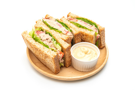 Homemade Tuna Sandwich isolated on white backgroundの写真素材