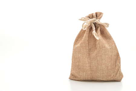 sack fabric bag isolated on white backgroundの写真素材