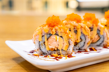 Salmon Roll Sushi with Cheese - Japanese food styleの写真素材