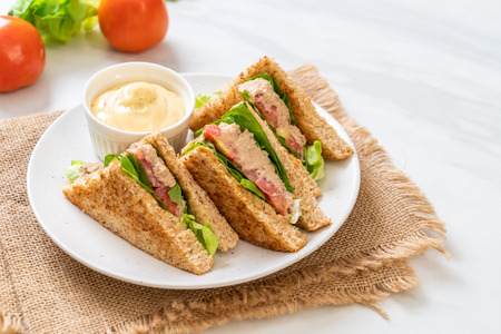 Homemade Tuna Sandwich with Tomatoes and Lettuceの写真素材