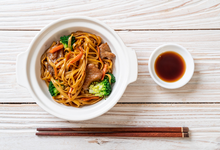 stir-fried noodles with pork and vegetable - Asian food styleの写真素材