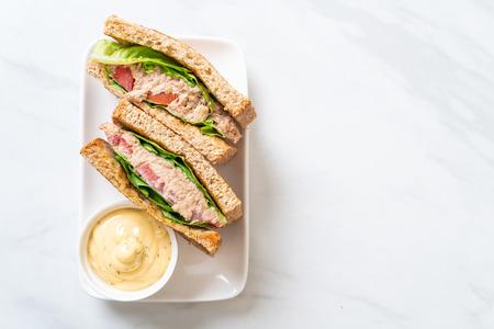 Homemade Tuna Sandwich with Tomatoes and Lettuceの写真素材