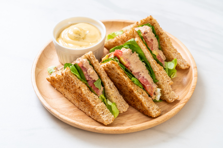 Homemade Tuna Sandwich with Tomatoes and Lettuceの写真素材