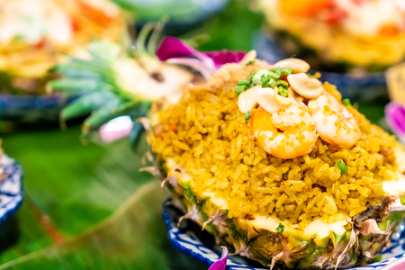 pineapple curry fried rice with shrimpsの写真素材