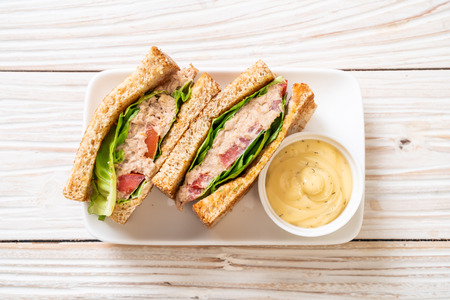 Homemade Tuna Sandwich with Tomatoes and Lettuceの写真素材