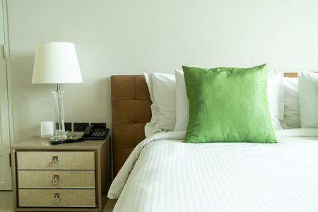 beautiful pillow on bed decoration in bedroom interiorの写真素材