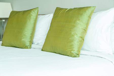beautiful pillow on bed decoration in bedroom interiorの写真素材