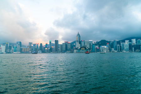 HONG KONG - Feb 20 2019 : Scene of the Victoria Harbour in Hong Kong. Victoria Harbour is the famous attraction place for tourist to visitのeditorial素材