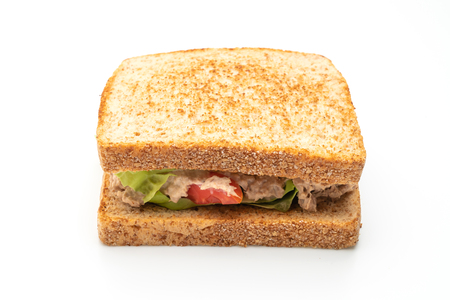 Homemade Tuna Sandwich isolated on white backgroundの写真素材