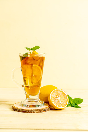 glass of ice lemon tea with mintの写真素材